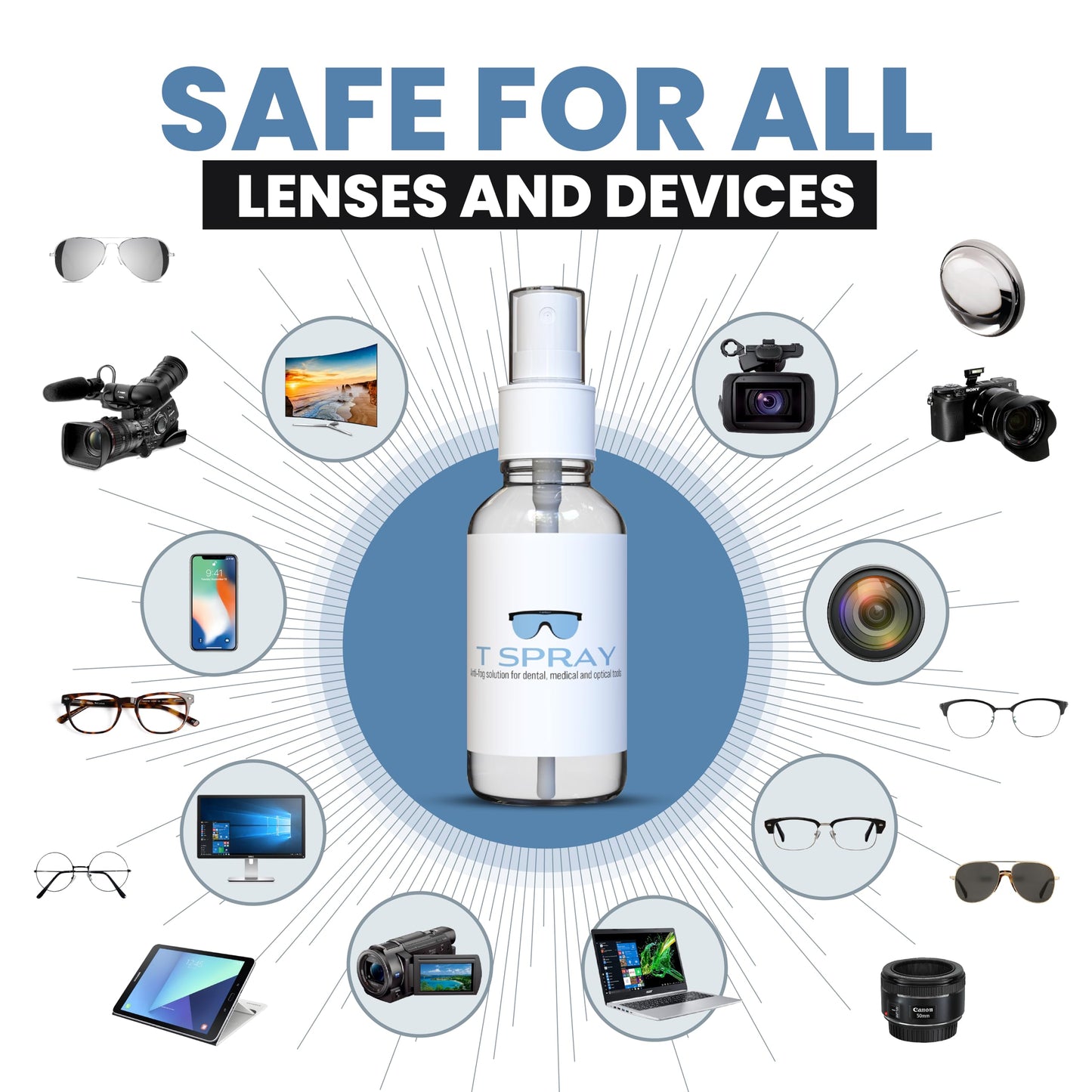 T-Spray Anti Fog Spray - Professional-Grade Anti-Fog Spray for Glasses, Dental Loupes, Hockey mask, Motorcycle Visor, Snorkel Mask, Swim Goggles - Reef-Safe and Eyeglasses Cleaner - Made in USA - 2oz