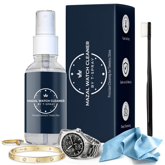 Mazal Watch and Jewelry Cleaner Spray kit. Cleaning Solution -Safe on All Metals, Crystals, Gold, Platinum, Precious Gemstones, Diamond Jewelry- Quick, Long Lasting Shine- TSA Approved 2oz